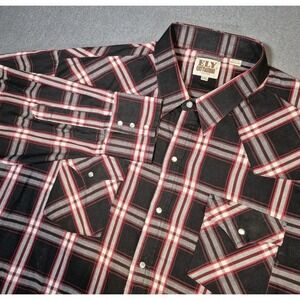 Ely Cattleman Shirt Mens 2XL Red&black Plaid Western Pearl Snap Long Sleeve‎